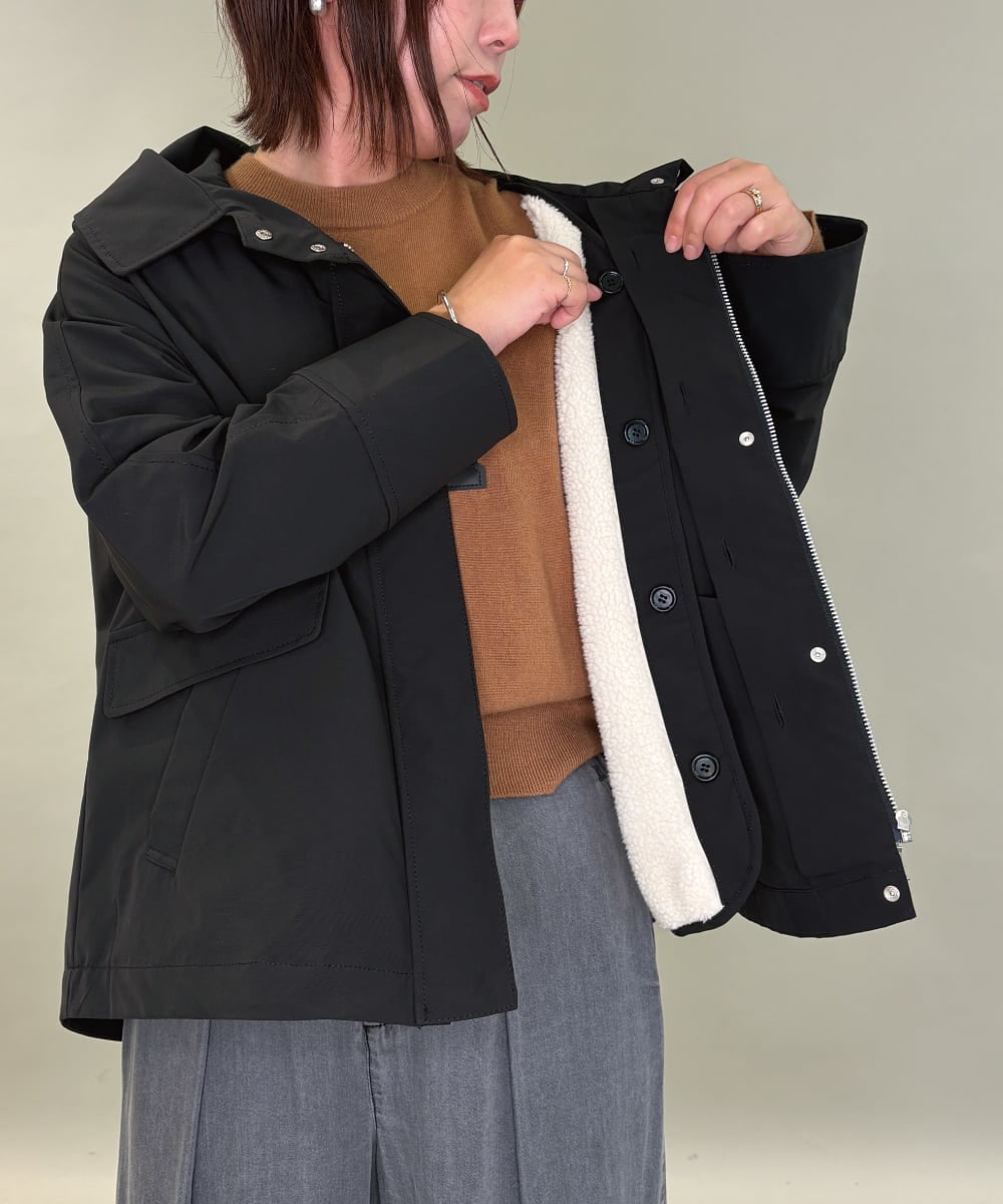 ZMJAE44290 al'aise modulation(アレーズモジュレーション) 【ライナー付き】衿付きフーディーブルゾン ブラック