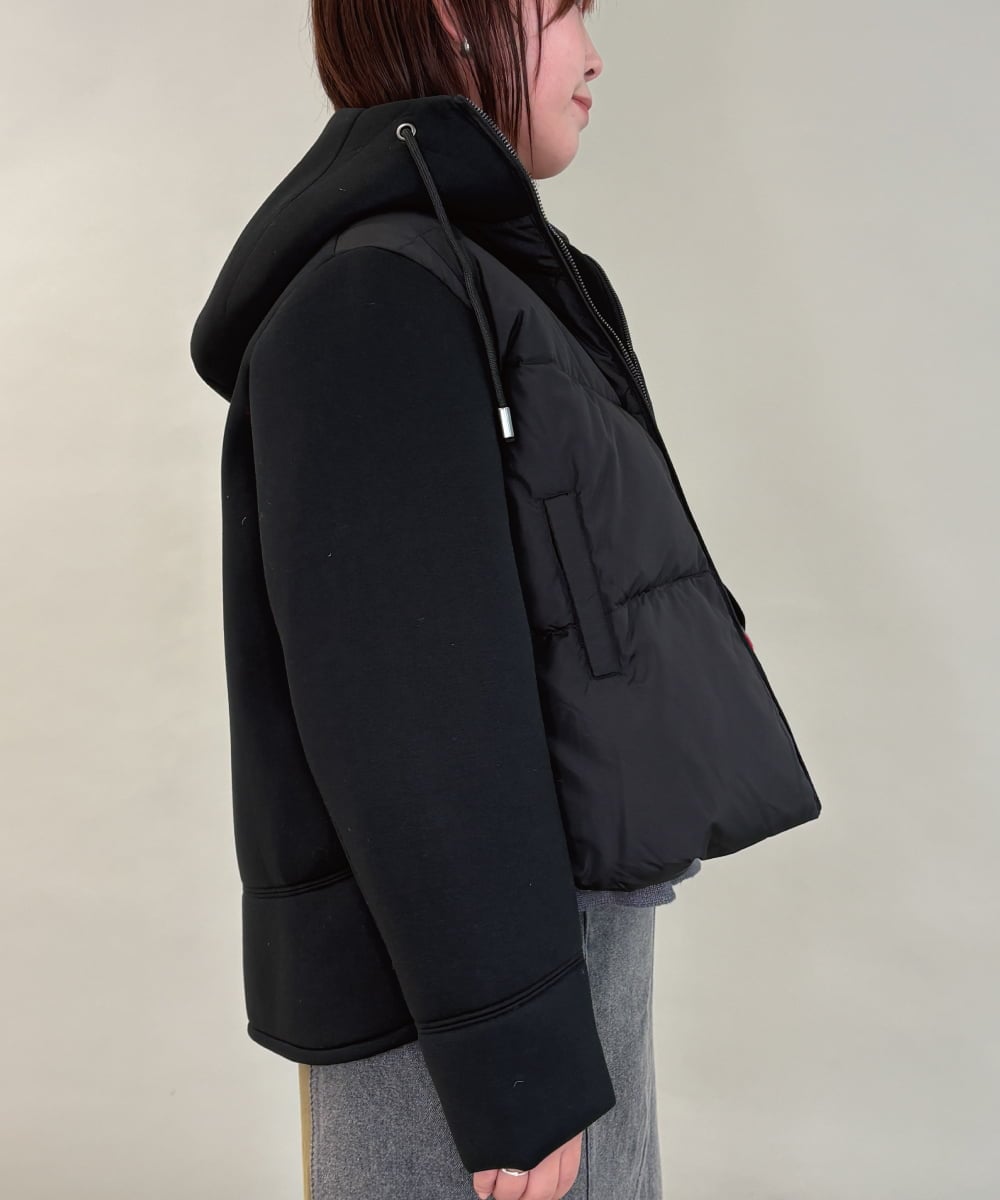 ZMJAE45158 al'aise modulation(アレーズモジュレーション) 異素材ジョイントフーディーブルゾン ブラック