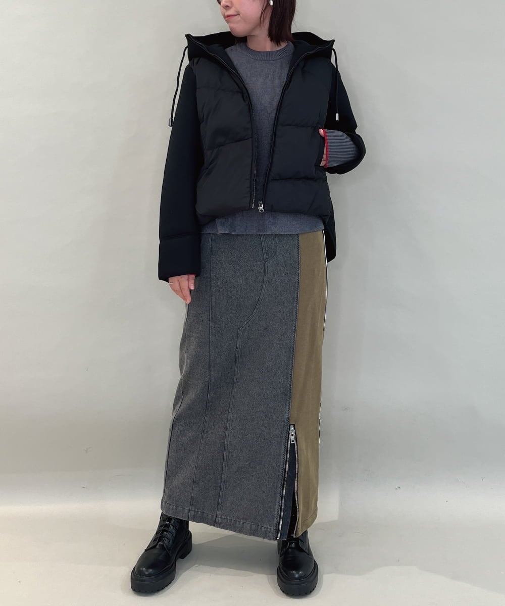 ZMJAE45158 al'aise modulation(アレーズモジュレーション) 異素材ジョイントフーディーブルゾン ブラック