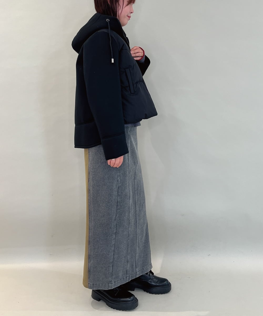 ZMJAE45158 al'aise modulation(アレーズモジュレーション) 異素材ジョイントフーディーブルゾン ブラック