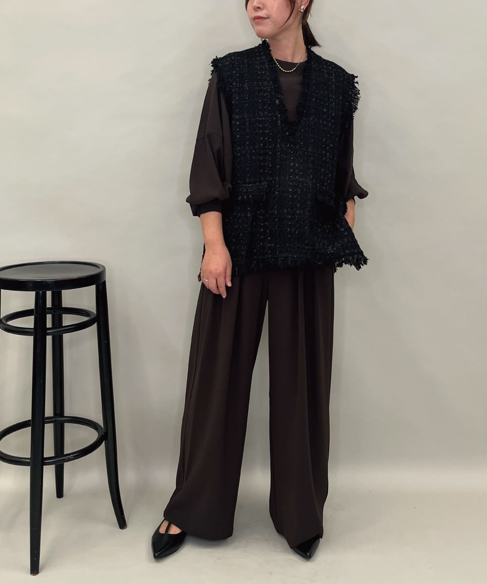 ZMJAE46189 al'aise modulation(アレーズモジュレーション) ラメツイードベスト ブラック