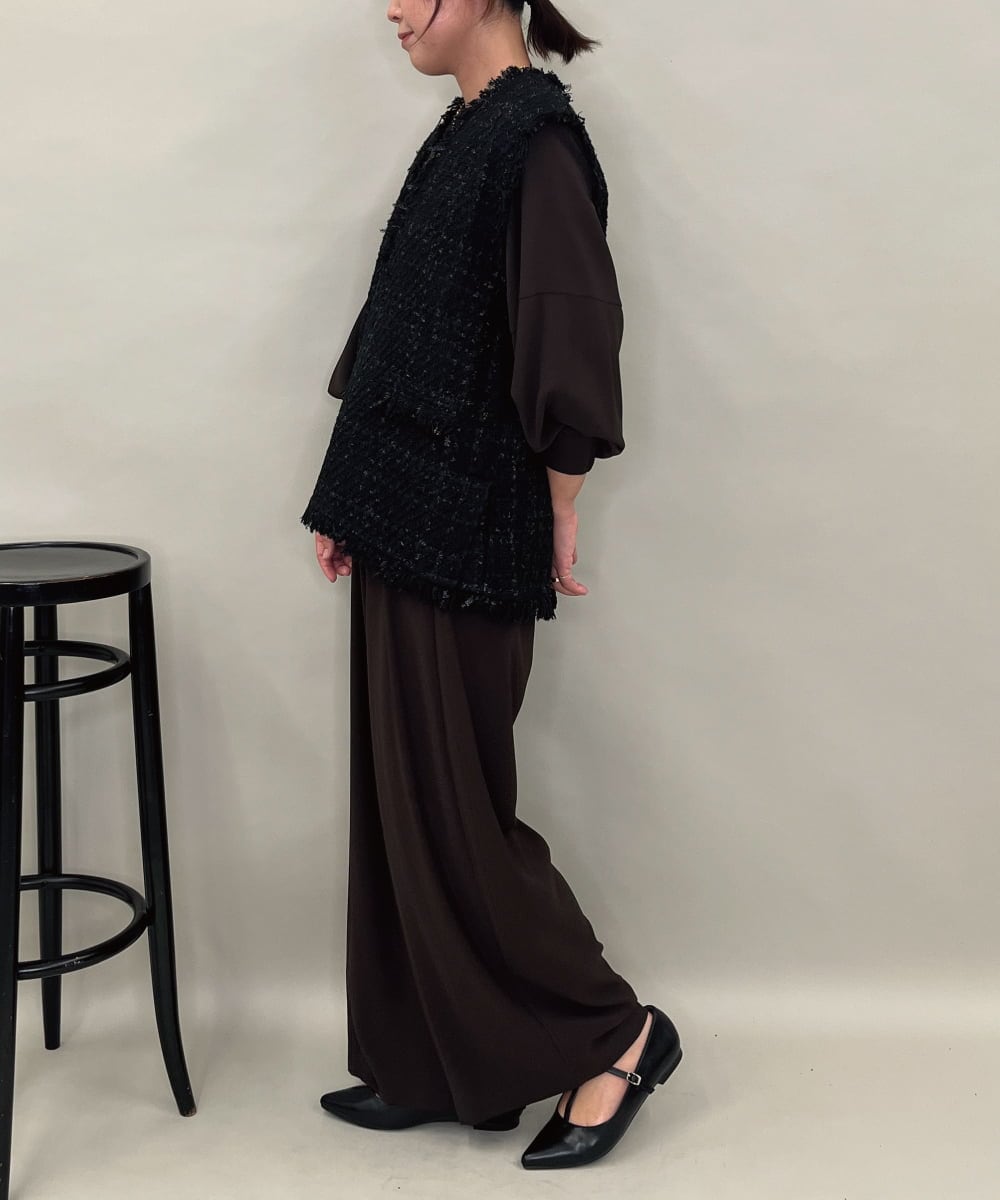 ZMJAE46189 al'aise modulation(アレーズモジュレーション) ラメツイードベスト ブラック