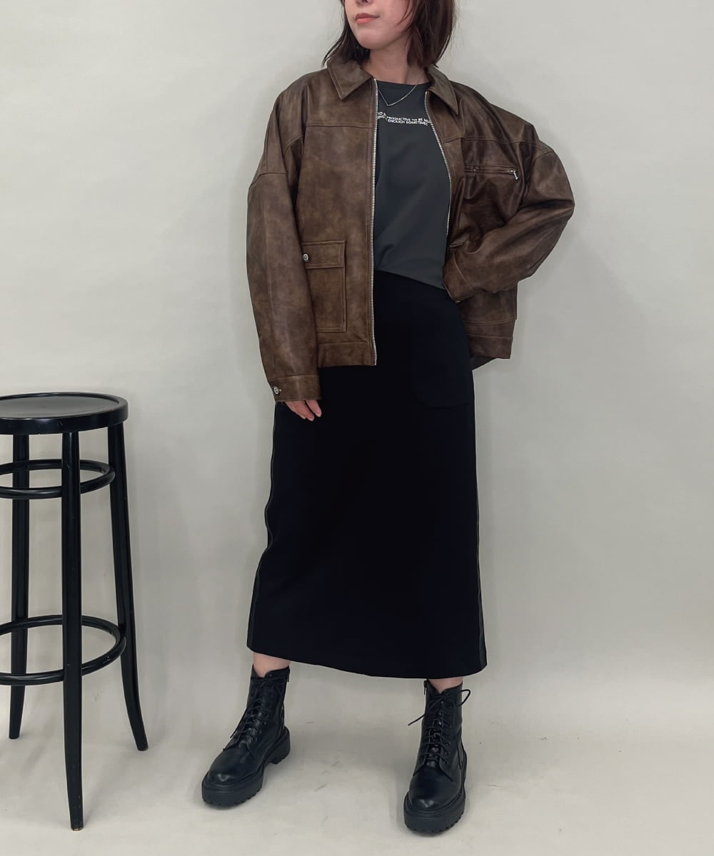 ZMJAE50168 al'aise modulation(アレーズモジュレーション) フェイクレザージップジャケット ブラウン