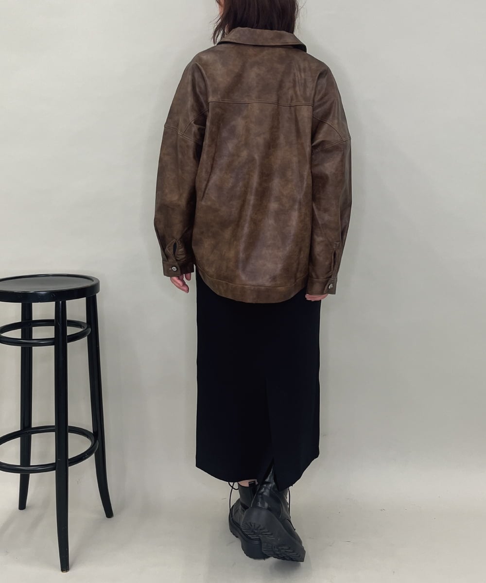 ZMJAE50168 al'aise modulation(アレーズモジュレーション) フェイクレザージップジャケット ブラウン