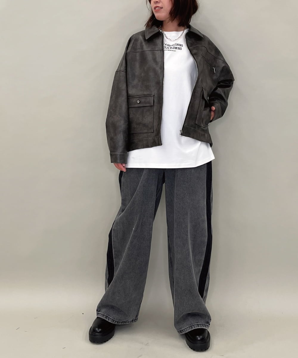 ZMJAE50168 al'aise modulation(アレーズモジュレーション) フェイクレザージップジャケット ブラック