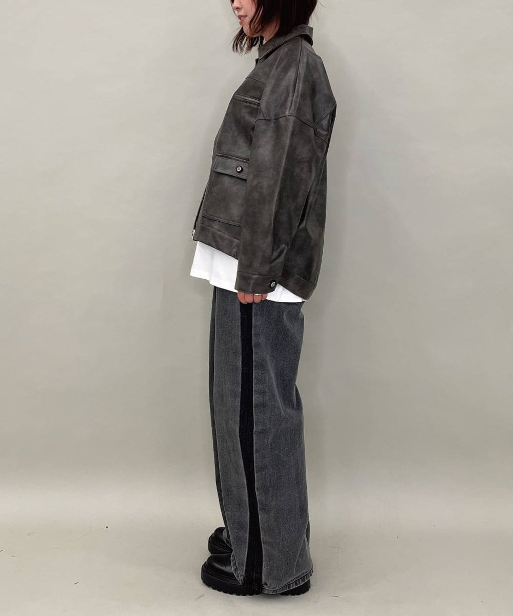 ZMJAE50168 al'aise modulation(アレーズモジュレーション) フェイクレザージップジャケット ブラック