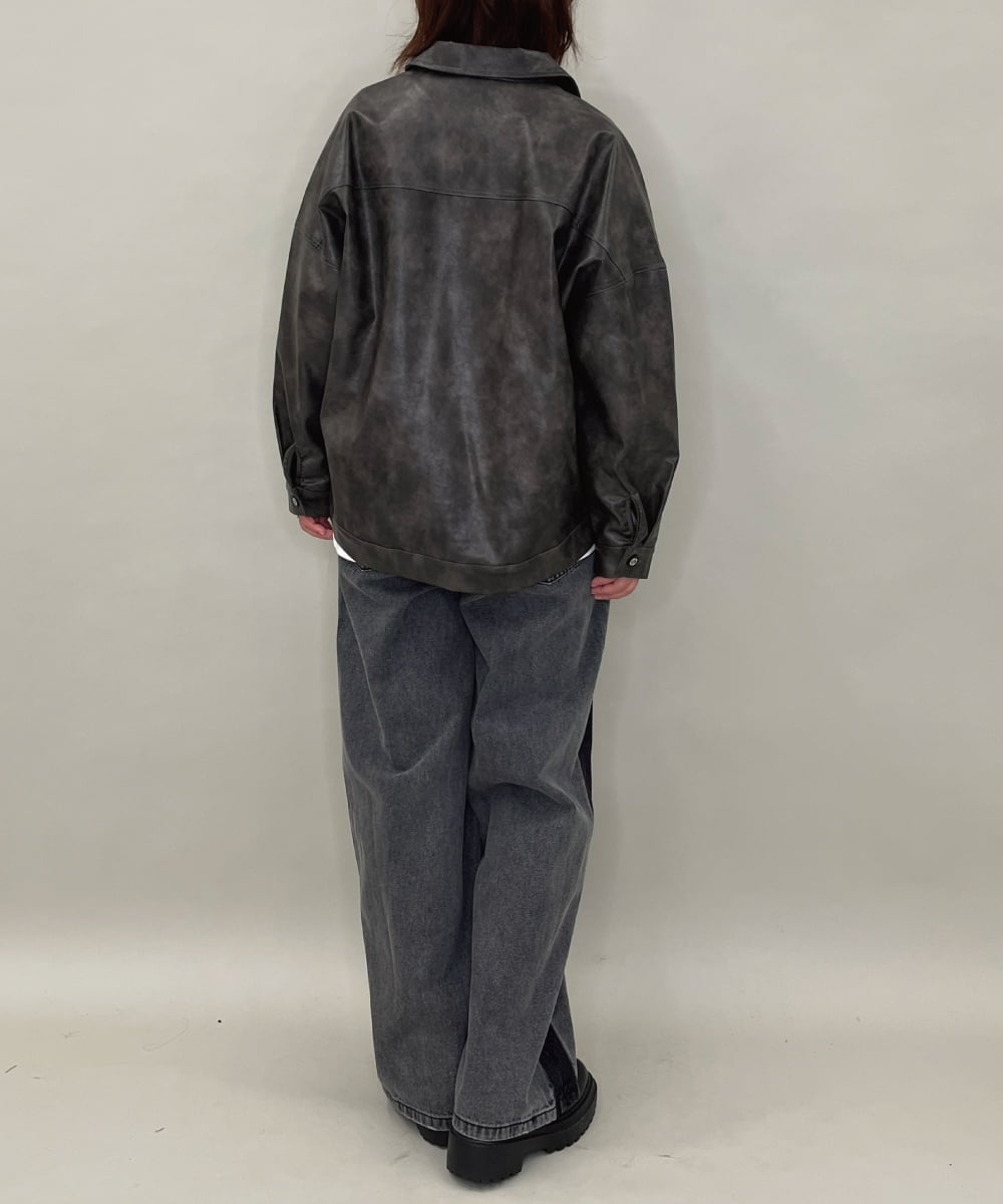 ZMJAE50168 al'aise modulation(アレーズモジュレーション) フェイクレザージップジャケット ブラック