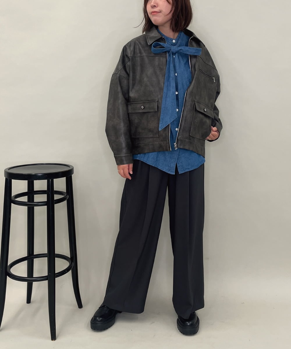 ZMJAE50168 al'aise modulation(アレーズモジュレーション) フェイクレザージップジャケット ブラック