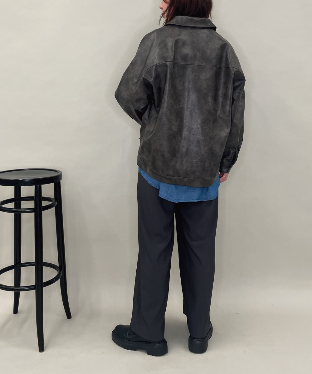 ZMJAE50168 al'aise modulation(アレーズモジュレーション) フェイクレザージップジャケット ブラック