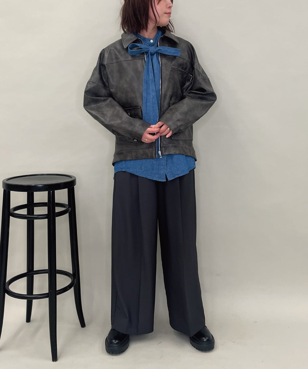 ZMJAE50168 al'aise modulation(アレーズモジュレーション) フェイクレザージップジャケット ブラック