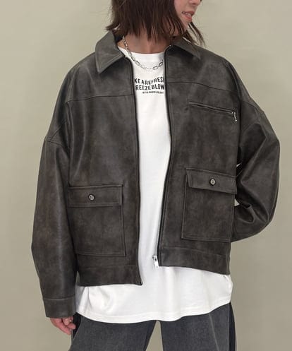 ZMJAE50168 al'aise modulation フェイクレザージップジャケット