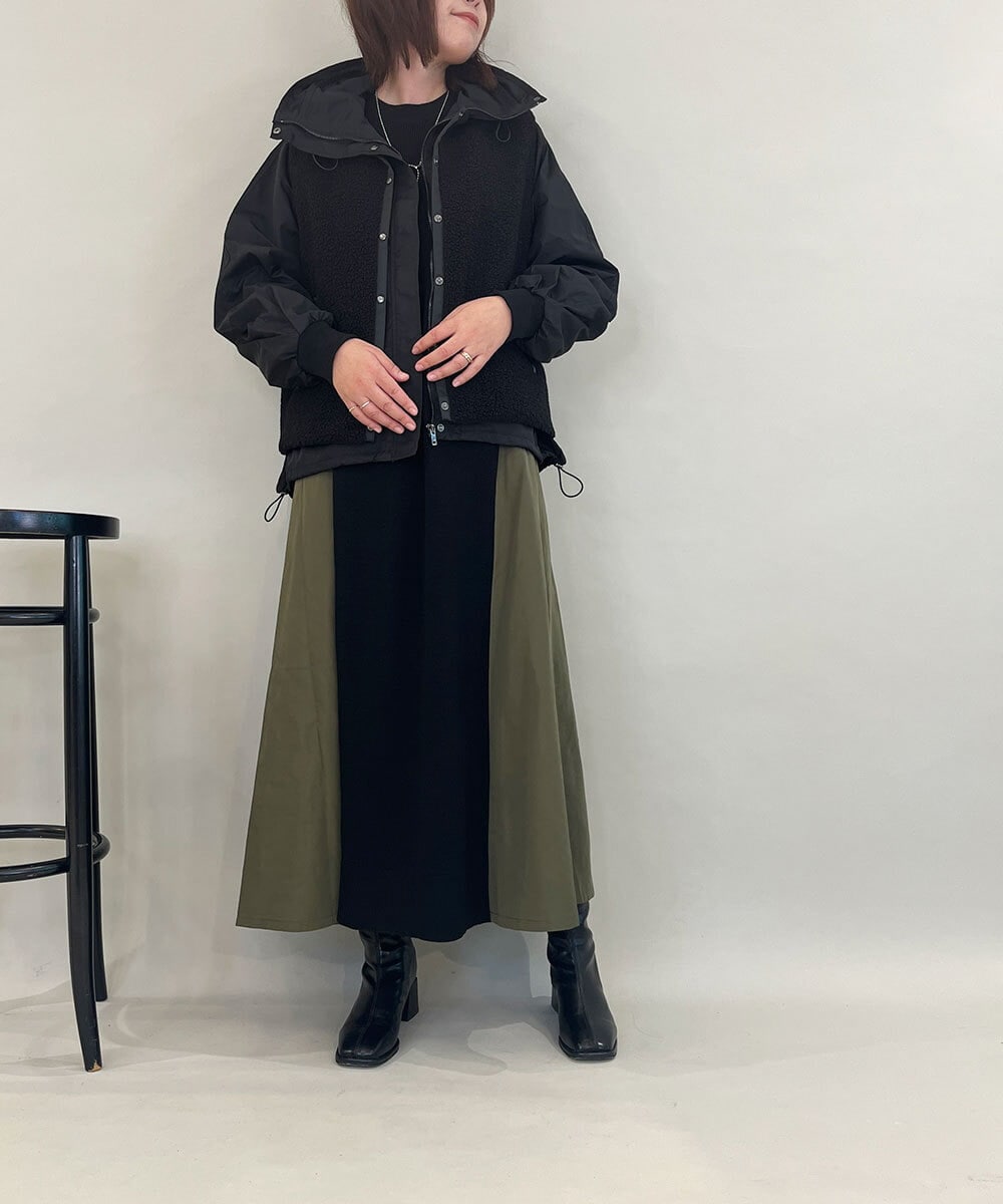 ZMJAE51198 al'aise modulation(アレーズモジュレーション) 【2WAY】ボアベストレイヤードブルゾン ブラック