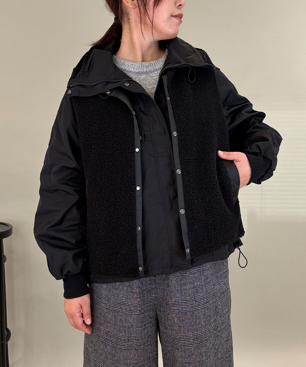 ZMJAE51198 al'aise modulation(アレーズモジュレーション) 【2WAY】ボアベストレイヤードブルゾン ブラック
