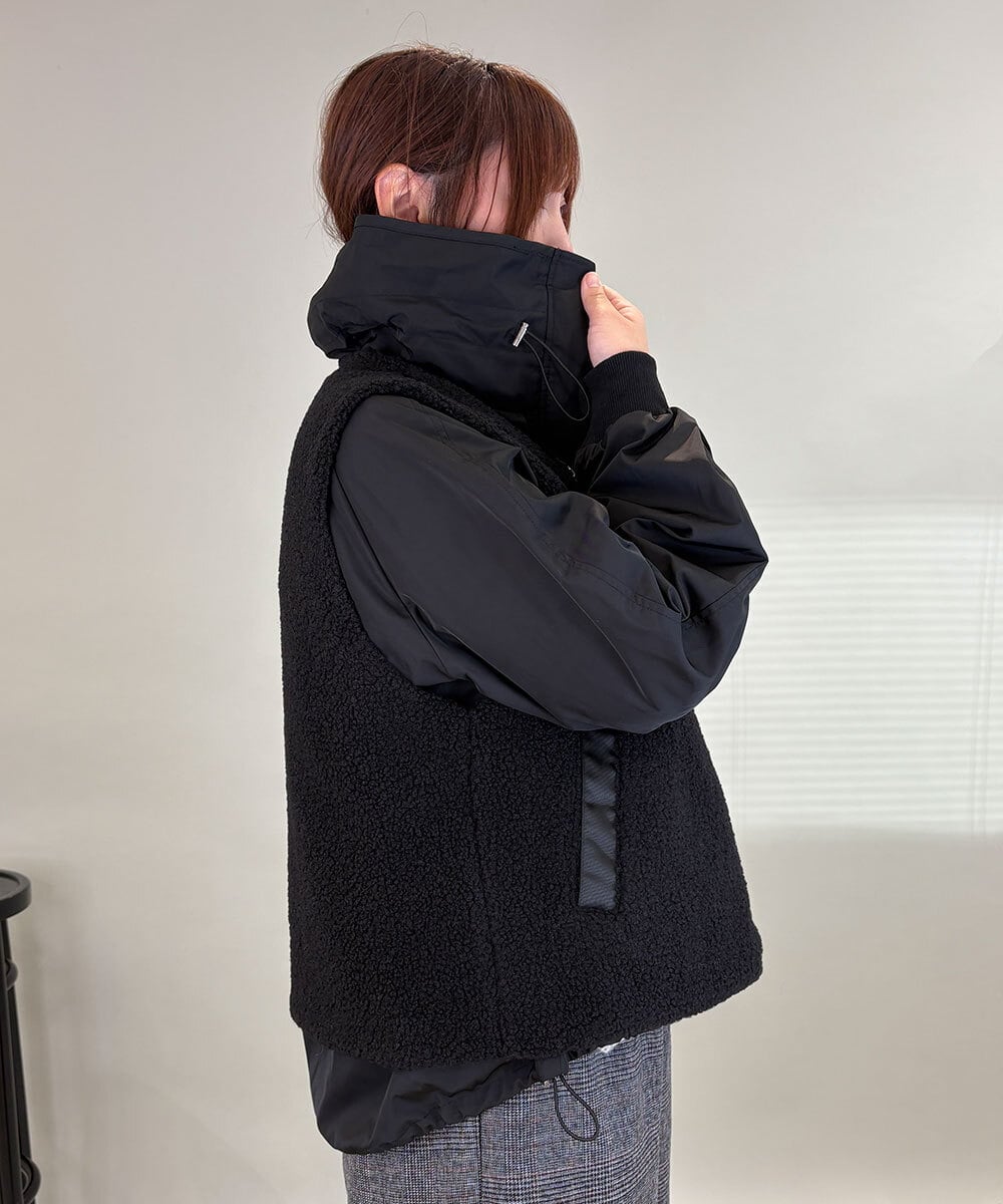 ZMJAE51198 al'aise modulation(アレーズモジュレーション) 【2WAY】ボアベストレイヤードブルゾン ブラック