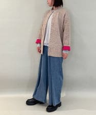 ZMJAE52140 al'aise modulation(アレーズモジュレーション) 【洗える】配色アクセントデザインニットコーディガン ベージュ