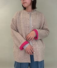 ZMJAE52140 al'aise modulation(アレーズモジュレーション) 【洗える】配色アクセントデザインニットコーディガン ベージュ