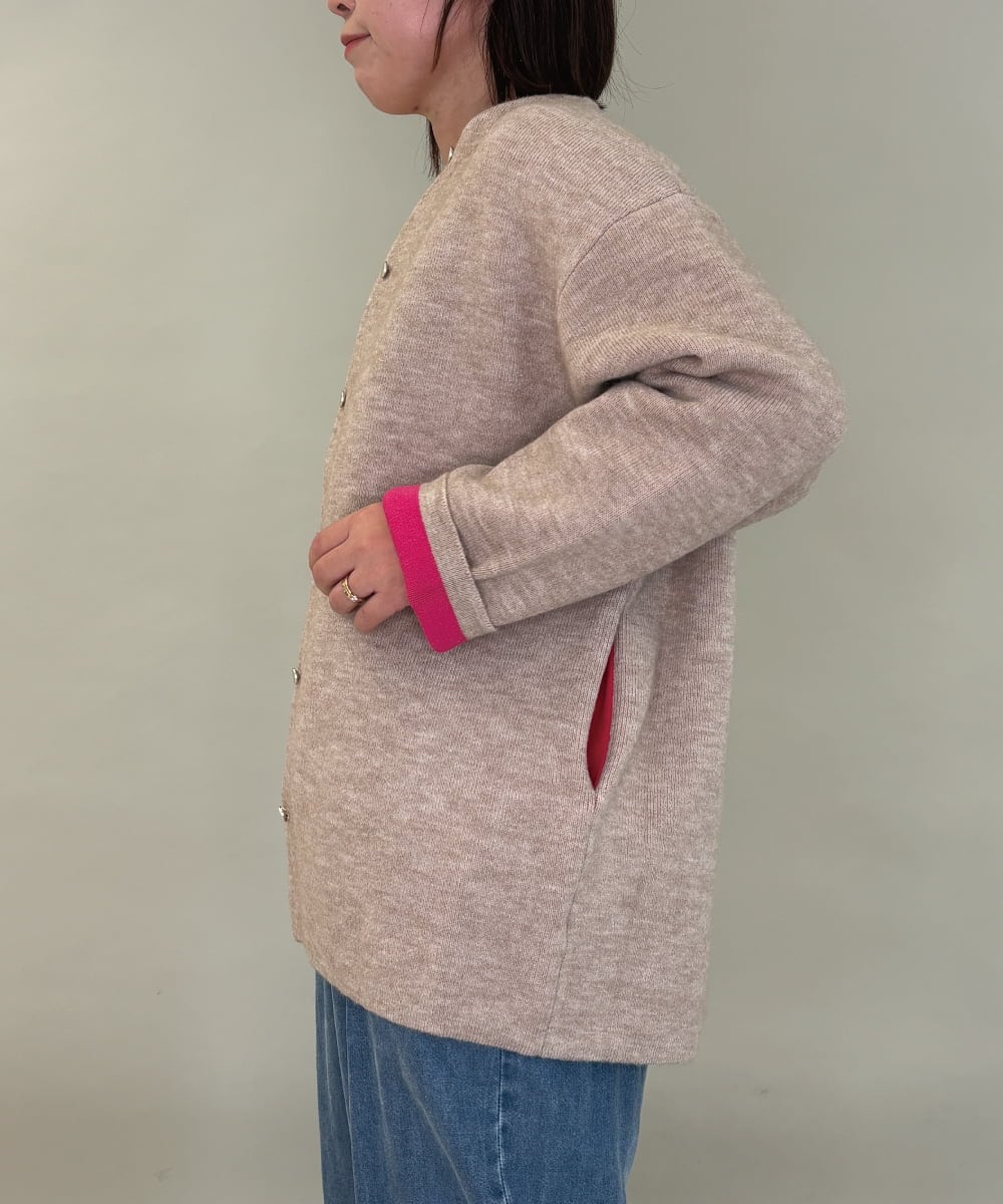 ZMJAE52140 al'aise modulation(アレーズモジュレーション) 【洗える】配色アクセントデザインニットコーディガン ベージュ