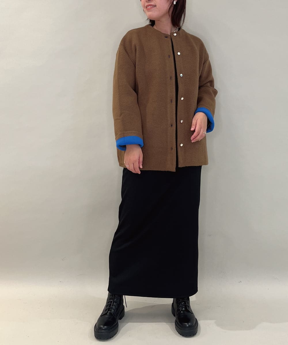 ZMJAE52140 al'aise modulation(アレーズモジュレーション) 【洗える】配色アクセントデザインニットコーディガン ブラウン