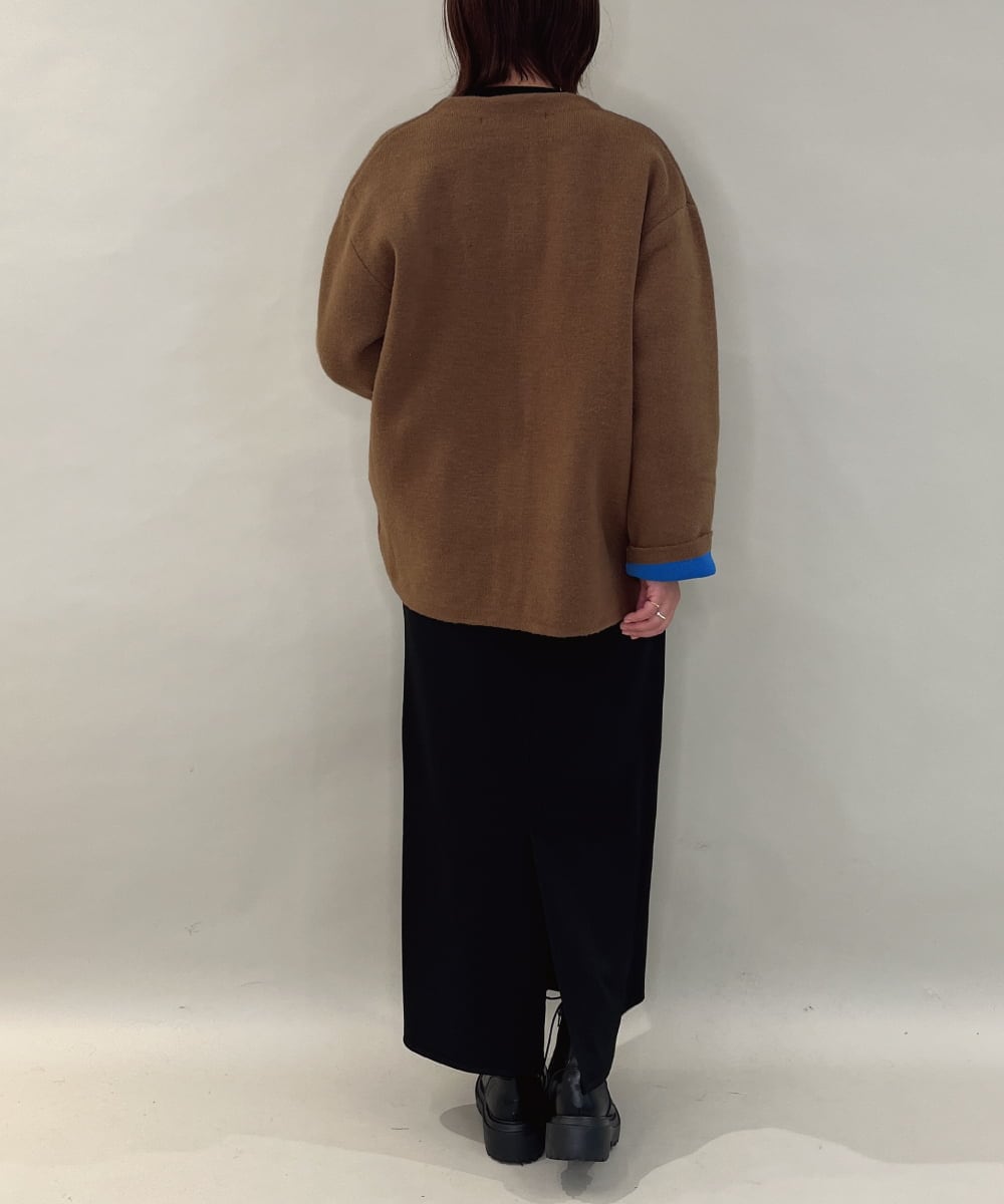 ZMJAE52140 al'aise modulation(アレーズモジュレーション) 【洗える】配色アクセントデザインニットコーディガン ブラウン