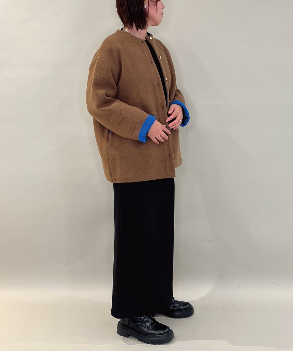 ZMJAE52140 al'aise modulation(アレーズモジュレーション) 【洗える】配色アクセントデザインニットコーディガン ブラウン