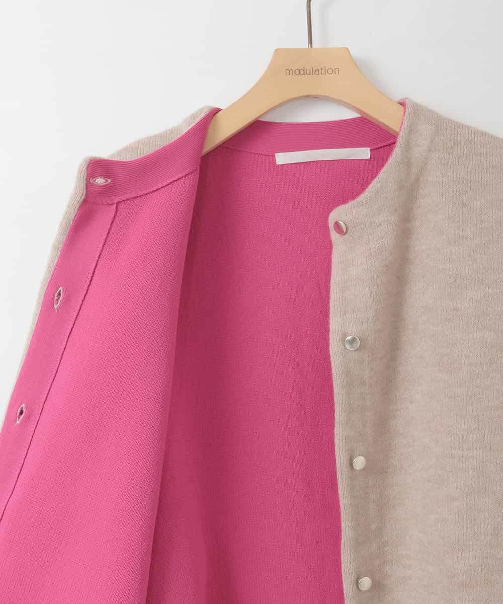 ZMJAE52140 al'aise modulation(アレーズモジュレーション) 【洗える】配色アクセントデザインニットコーディガン ベージュ