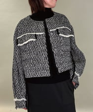 ZMJAE54290 al'aise modulation(アレーズモジュレーション) フリンジツイードショートジャケット ブラック