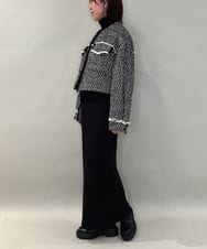 ZMJAE54290 al'aise modulation(アレーズモジュレーション) フリンジツイードショートジャケット ブラック