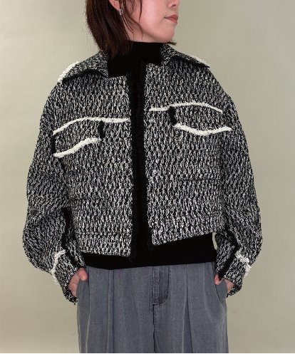 ZMJAE54290 al'aise modulation フリンジツイードショートジャケット