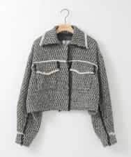 ZMJAE54290 al'aise modulation(アレーズモジュレーション) フリンジツイードショートジャケット ブラック