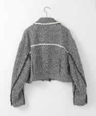 ZMJAE54290 al'aise modulation(アレーズモジュレーション) フリンジツイードショートジャケット ブラック