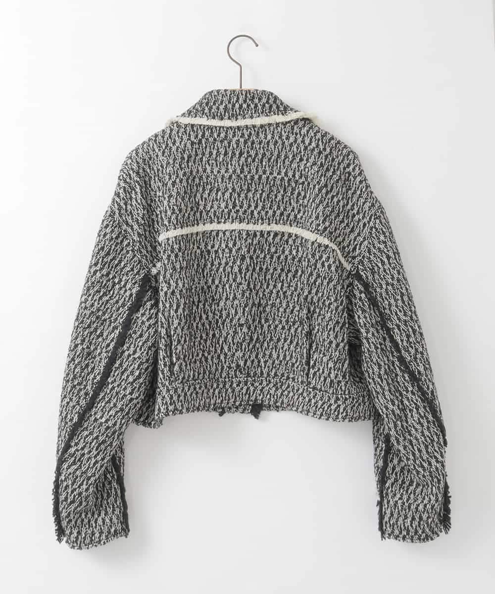 ZMJAE54290 al'aise modulation(アレーズモジュレーション) フリンジツイードショートジャケット ブラック