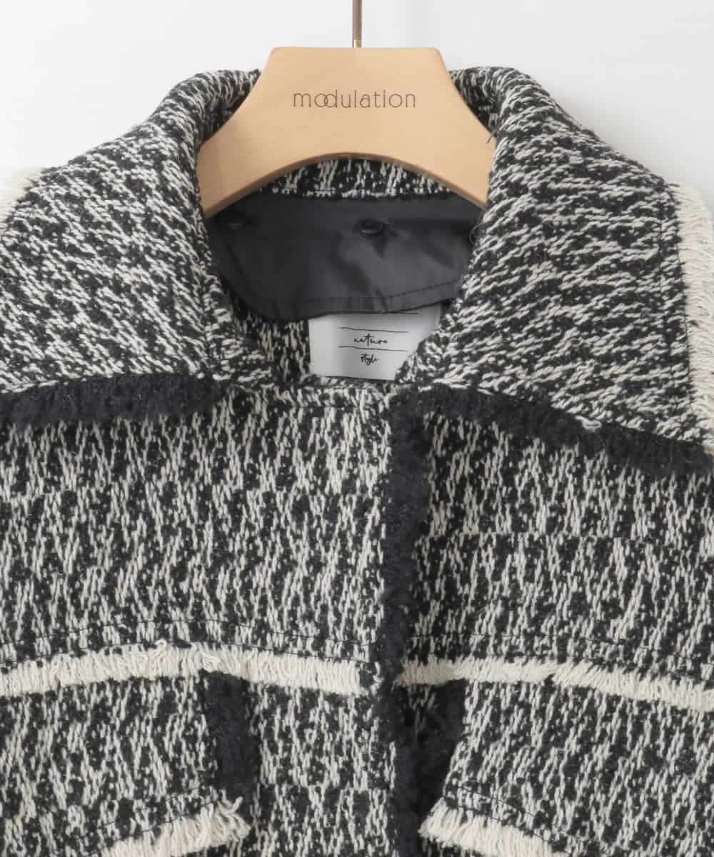 ZMJAE54290 al'aise modulation(アレーズモジュレーション) フリンジツイードショートジャケット ブラック