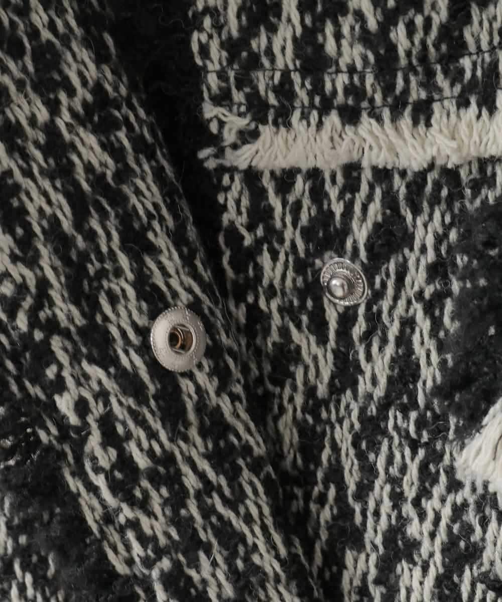 ZMJAE54290 al'aise modulation(アレーズモジュレーション) フリンジツイードショートジャケット ブラック