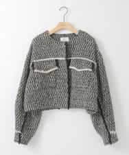 ZMJAE54290 al'aise modulation(アレーズモジュレーション) フリンジツイードショートジャケット ブラック