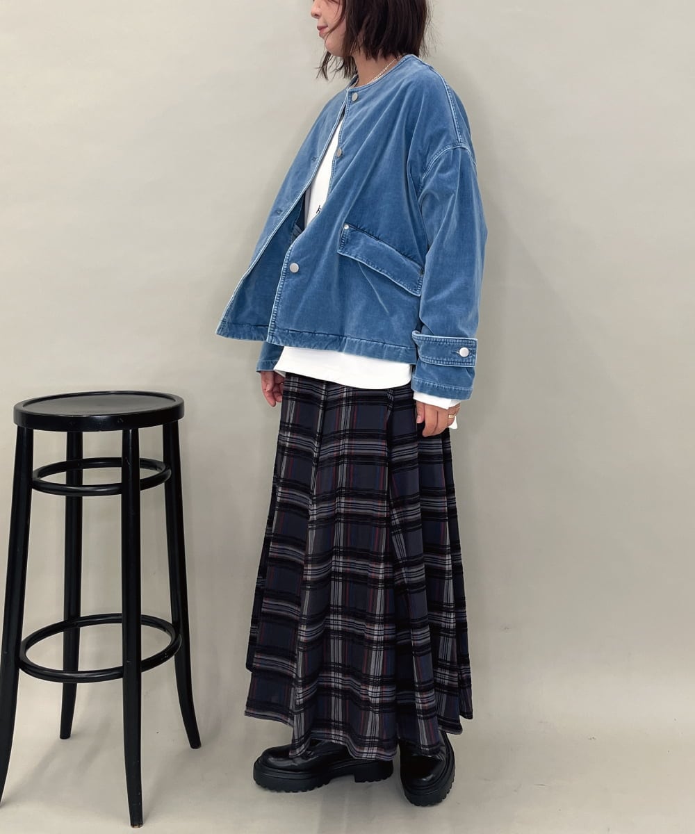 ZMJAE57200 al'aise modulation(アレーズモジュレーション) デニムカラーノーカラーデザインジャケット ライトブルー