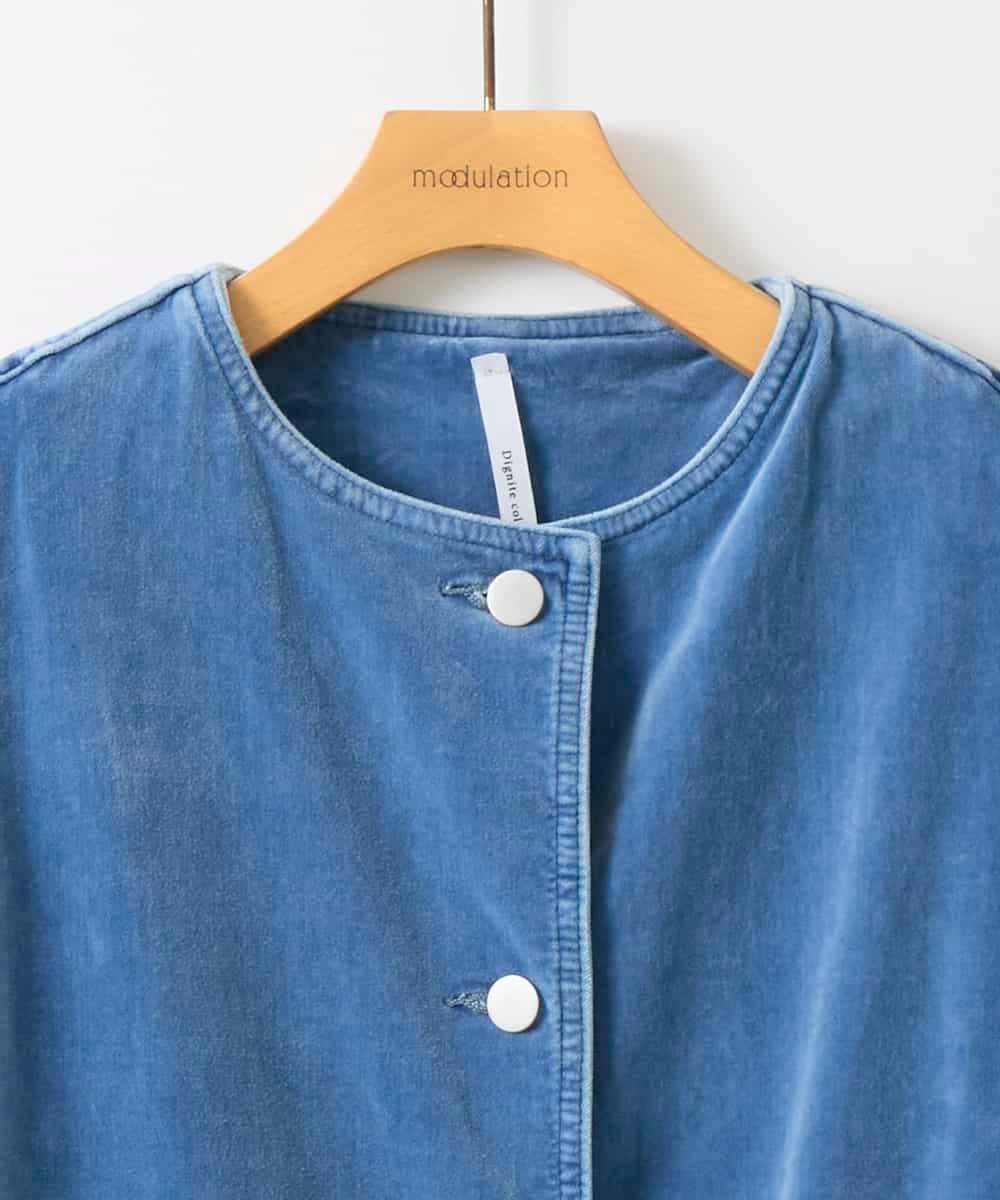 ZMJAE57200 al'aise modulation(アレーズモジュレーション) デニムカラーノーカラーデザインジャケット ライトブルー