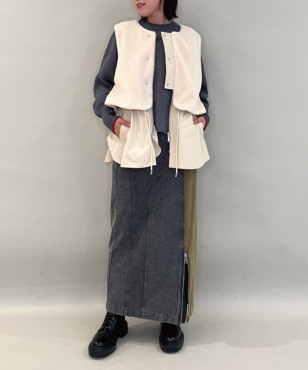 ZMJAE59170 al'aise modulation(アレーズモジュレーション) 異素材ジップアップベスト ベージュ