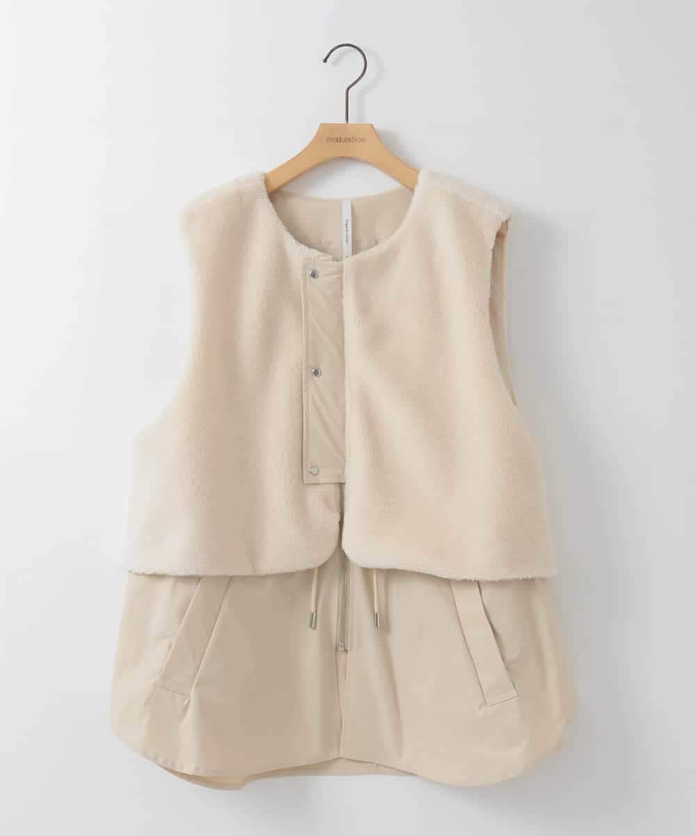 ZMJAE59170 al'aise modulation(アレーズモジュレーション) 異素材ジップアップベスト ベージュ