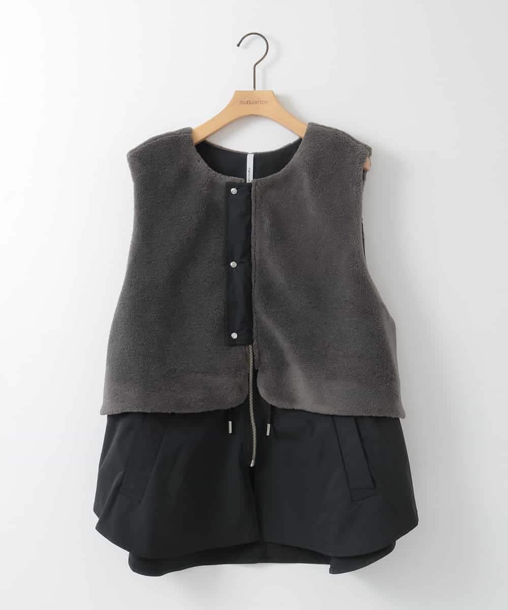 ZMJAE59170 al'aise modulation(アレーズモジュレーション) 異素材ジップアップベスト ダークグレー