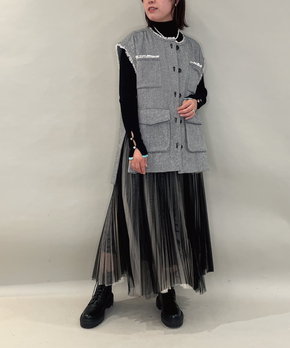 ZMJAE62180 al'aise modulation(アレーズモジュレーション) バイヤス柄フリンジデザインベスト グレー