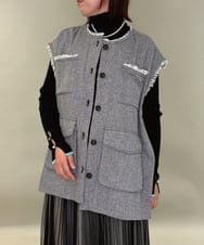 ZMJAE62180 al'aise modulation(アレーズモジュレーション) バイヤス柄フリンジデザインベスト グレー