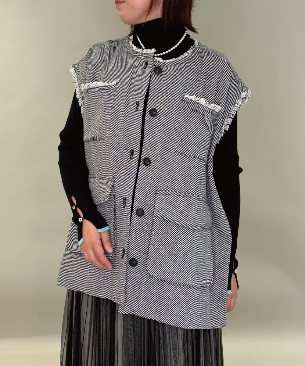 ZMJAE62180 al'aise modulation バイヤス柄フリンジデザインベスト