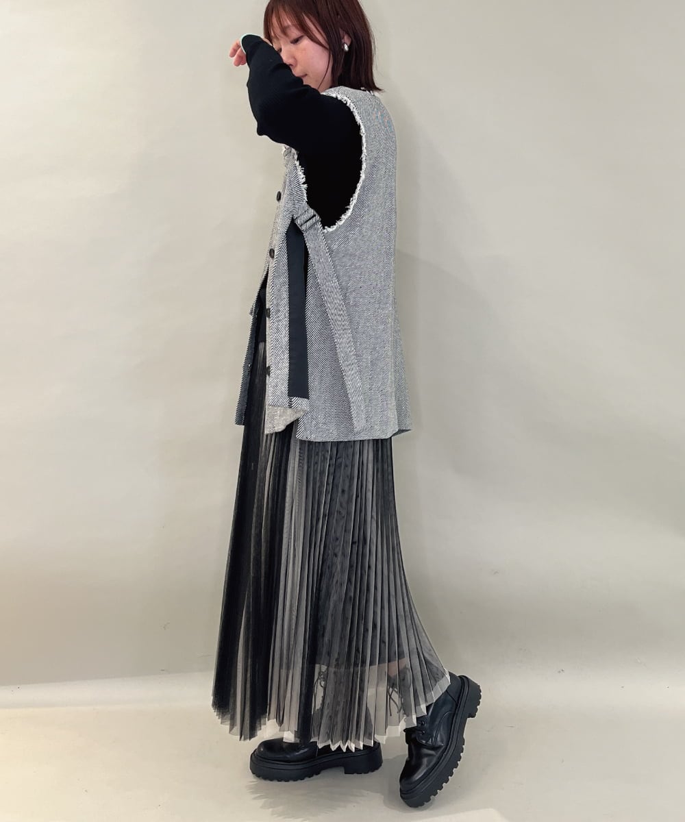 ZMJAE62180 al'aise modulation(アレーズモジュレーション) バイヤス柄フリンジデザインベスト グレー