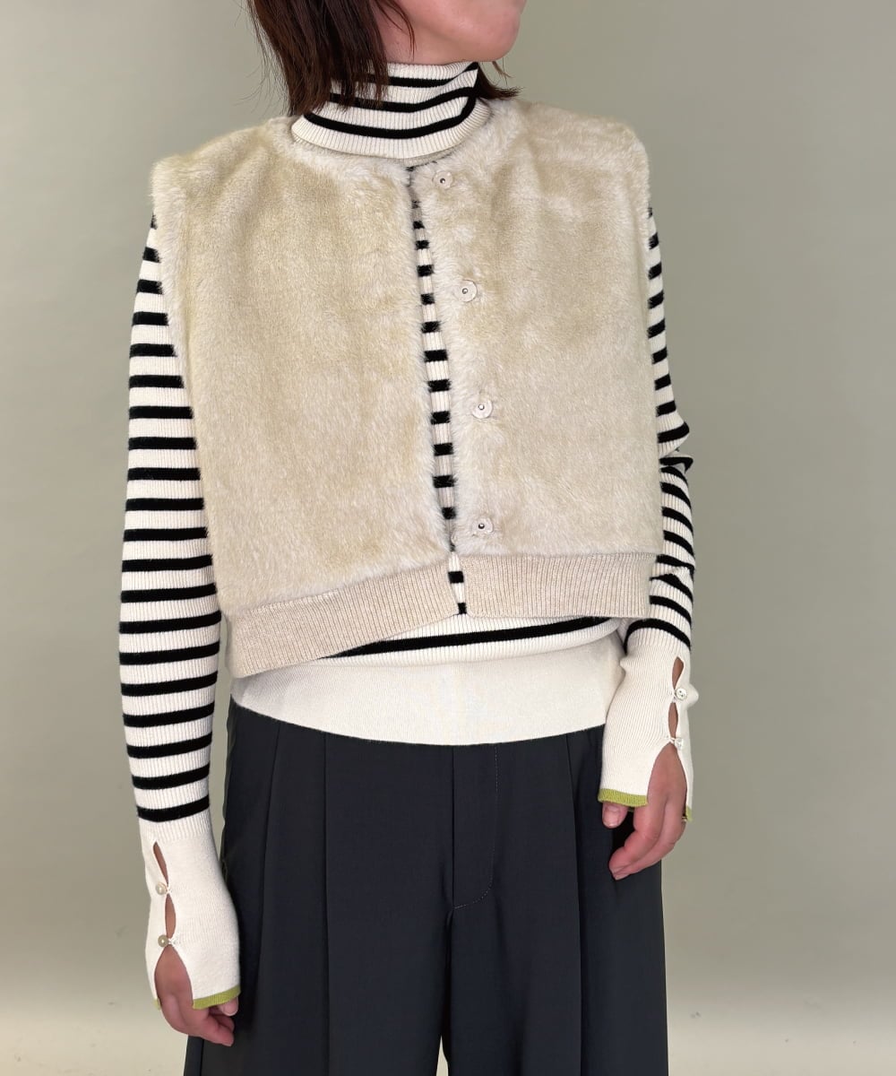 ZMJAE66130 al'aise modulation(アレーズモジュレーション) 【洗える】リブジョイントファーベスト アイボリー