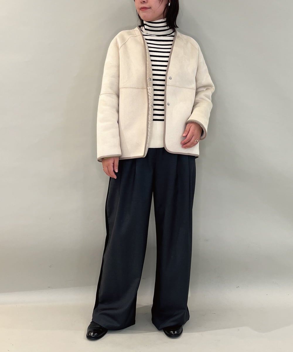 ZMJAE67200 al'aise modulation(アレーズモジュレーション) 【2WAY】リバーシブルノーカラーショートコート ベージュ