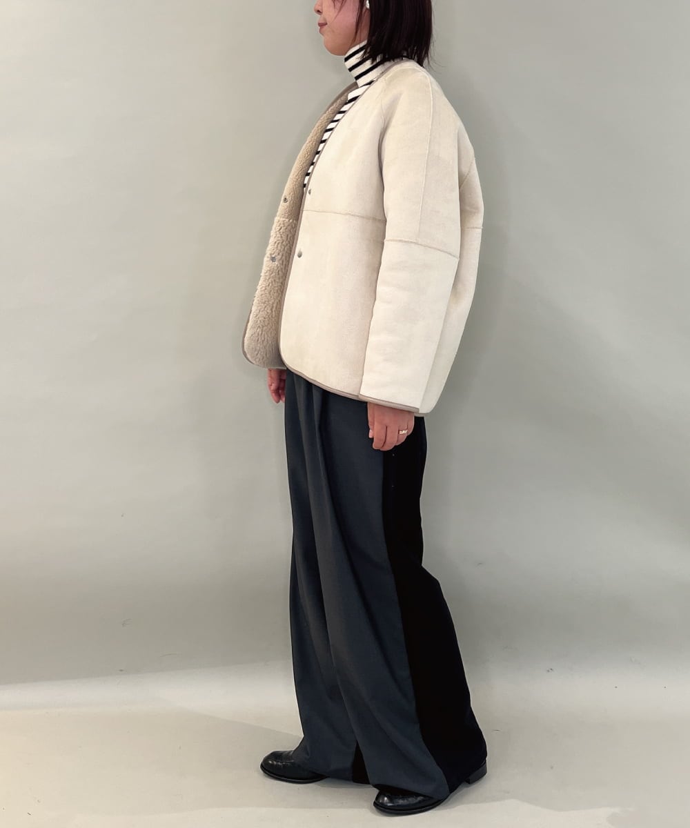 ZMJAE67200 al'aise modulation(アレーズモジュレーション) 【2WAY】リバーシブルノーカラーショートコート ベージュ