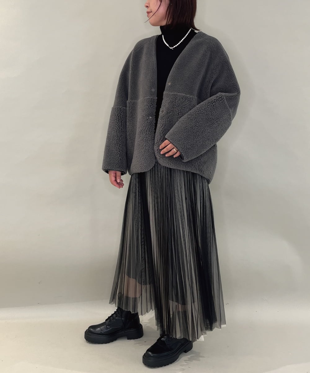 ZMJAE67200 al'aise modulation(アレーズモジュレーション) 【2WAY】リバーシブルノーカラーショートコート ダークグレー