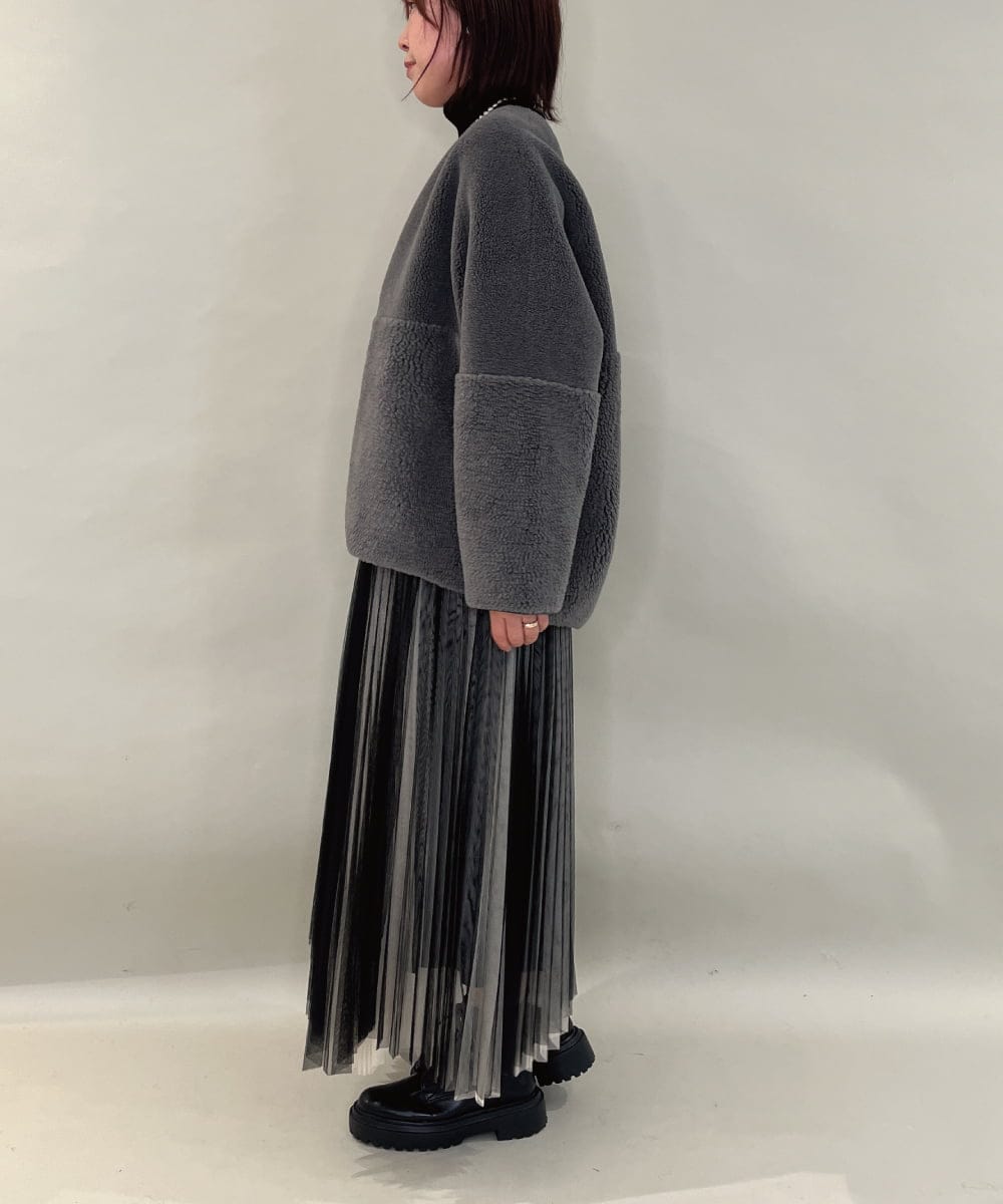 ZMJAE67200 al'aise modulation(アレーズモジュレーション) 【2WAY】リバーシブルノーカラーショートコート ダークグレー