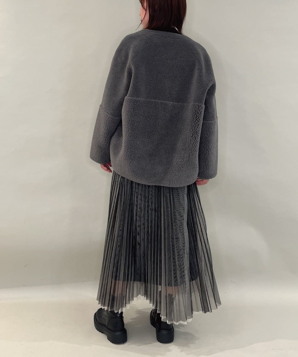 ZMJAE67200 al'aise modulation(アレーズモジュレーション) 【2WAY】リバーシブルノーカラーショートコート ダークグレー