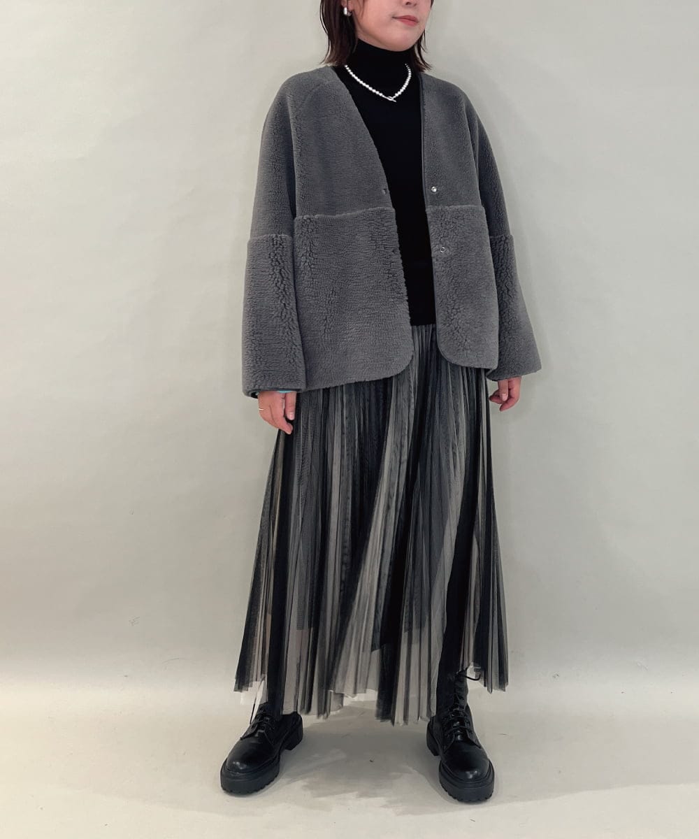 2WAY】リバーシブルノーカラーショートコート(ノーカラーコート) | al